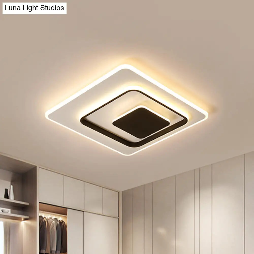 Ultra-Thin Triple Square Flush Light: Acrylic Black & White 16/19.5 Wide Led Ceiling Mount In