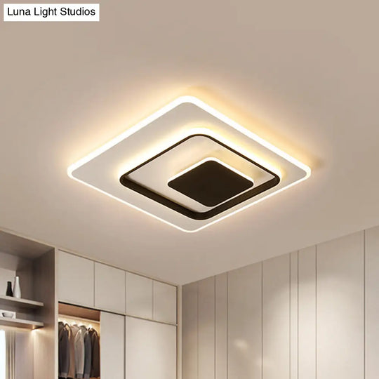 Ultra-Thin Triple Square Flush Light: Acrylic Black & White 16/19.5 Wide Led Ceiling Mount In