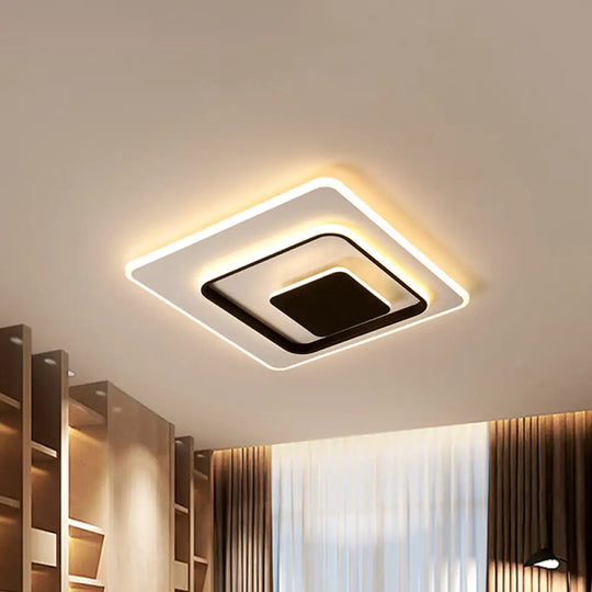 Ultra - Thin Triple Square Flush Light: Acrylic Black & White 16’/19.5’ Wide Led Ceiling Mount