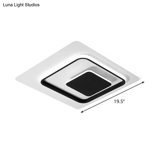 Ultra-Thin Triple Square Flush Light: Acrylic Black & White 16/19.5 Wide Led Ceiling Mount In