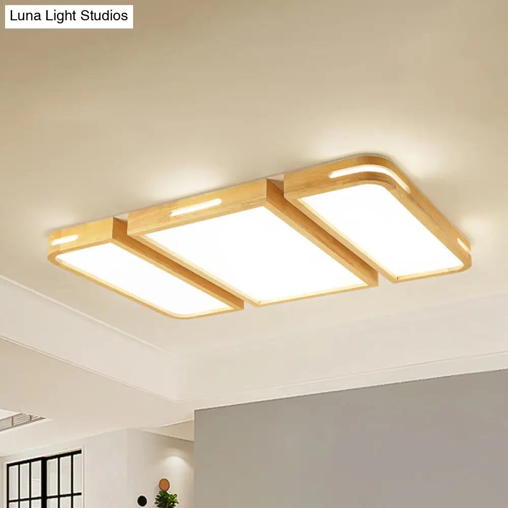 Ultra Thin Wooden Ceiling Lamp - Modern 35.5/49 Rectangle Led Flush Lighting In Warm/White Light
