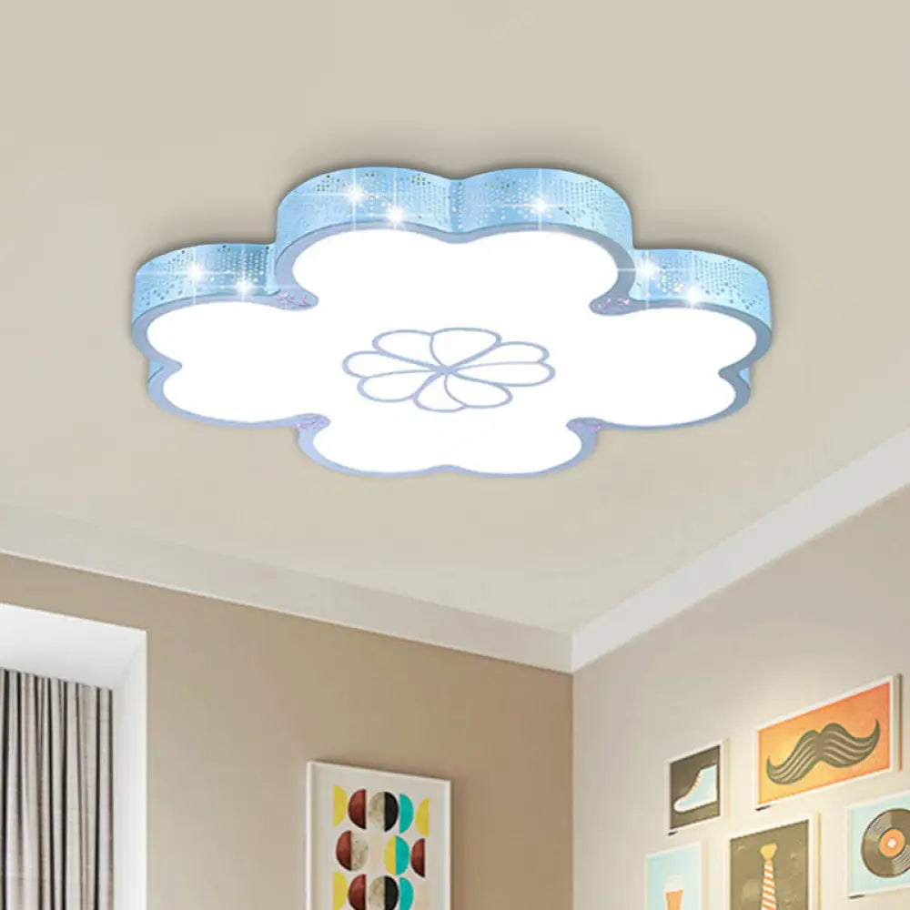 Ultrathin Acrylic Led Bedroom Flush Mount Lamp With Cartoon Flower Design In White/Blue Blue