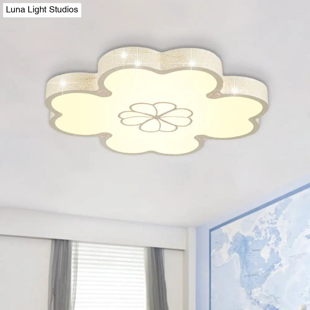 Ultrathin Acrylic Led Bedroom Flush Mount Lamp With Cartoon Flower Design In White/Blue