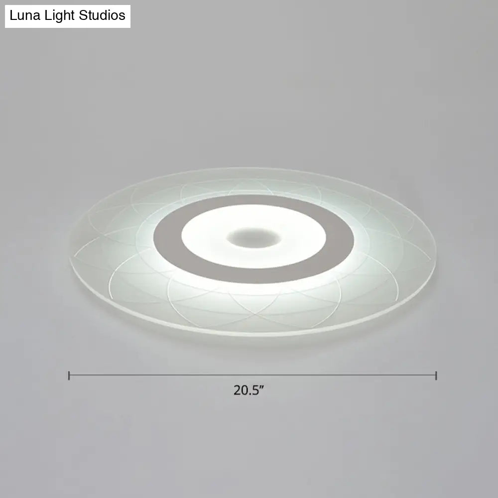 Ultrathin Flush Ceiling Light With Floral Pattern - Led Acrylic Fixture White