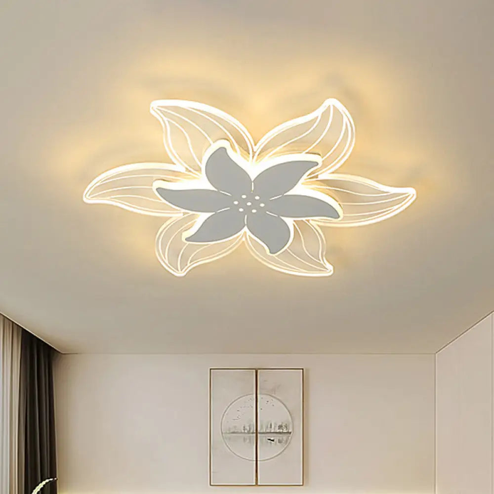 Ultrathin Led Ceiling Flush Mount Light - White Petal Acrylic Design For Bedroom