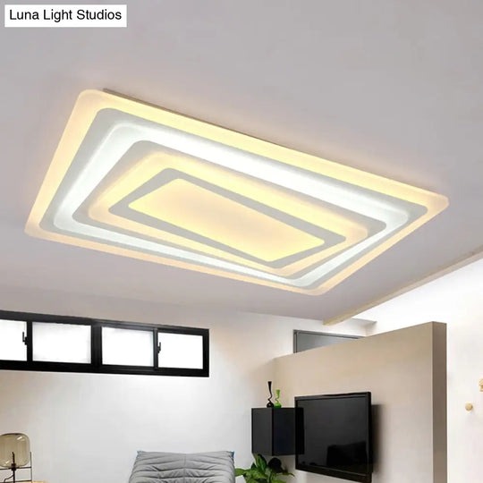 Ultrathin Led Ceiling Light: Modern Style Acrylic Shade White Spiral Rectangle Flushmount In