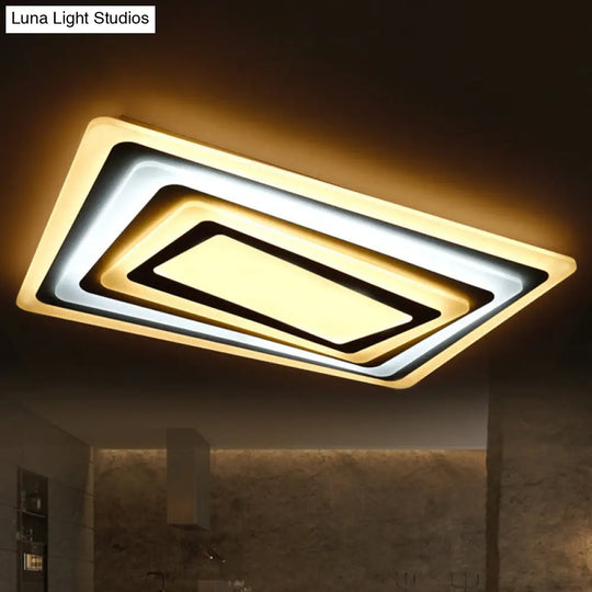 Ultrathin Led Ceiling Light: Modern Style Acrylic Shade White Spiral Rectangle Flushmount In