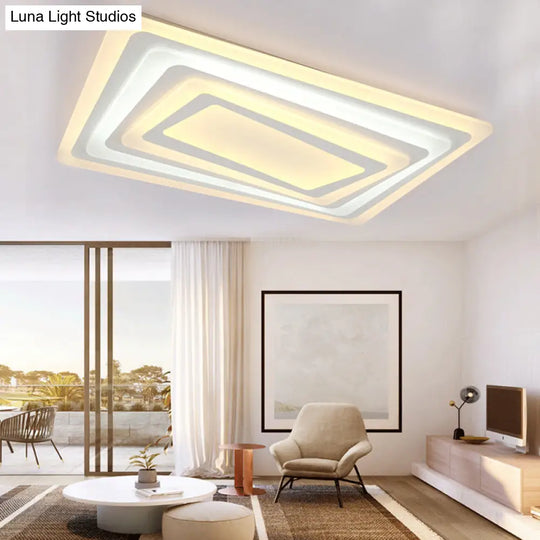 Ultrathin Led Ceiling Light: Modern Style Acrylic Shade White Spiral Rectangle Flushmount In