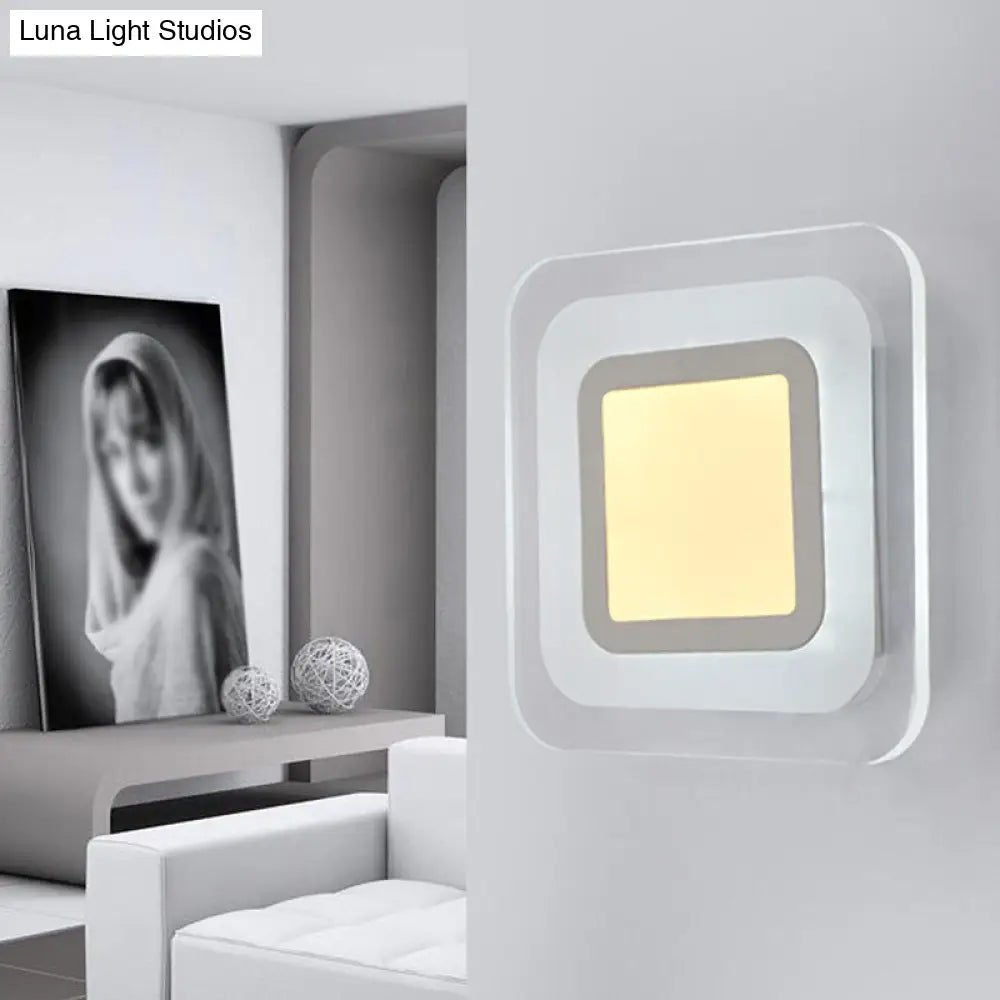 Ultrathin Led Wall Sconce: Stylish Square Acrylic Lamp For Living Room In Warm/White Light