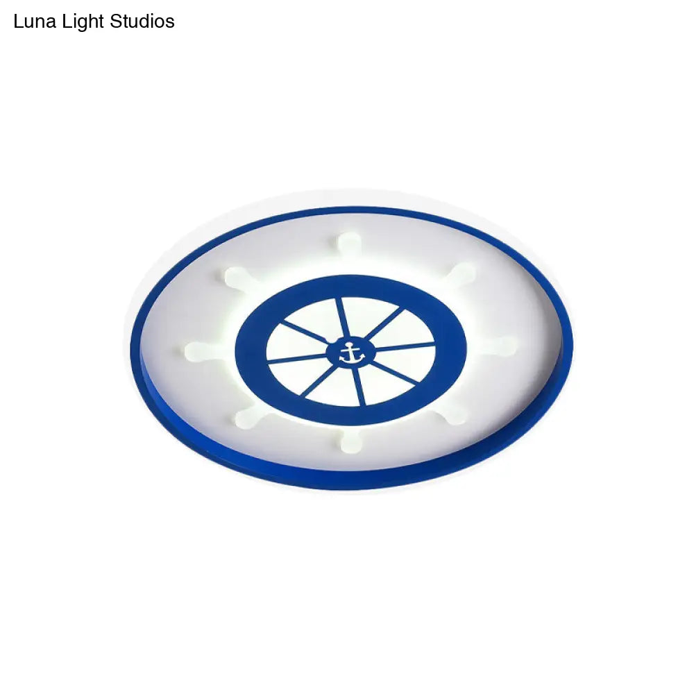 Ultrathin Mediterranean Flush Mount Led Ceiling Light For Kids Room In Blue With Warm/White