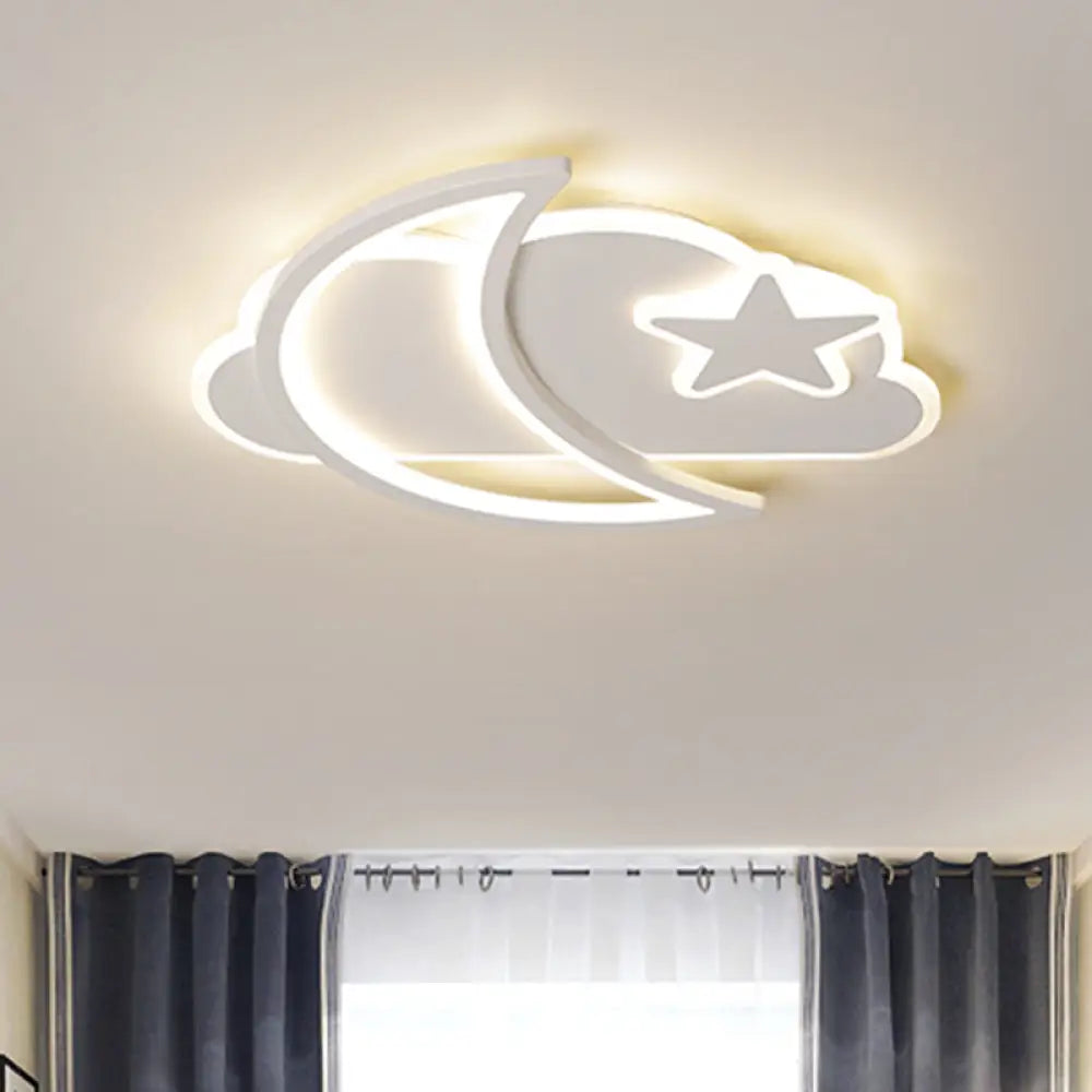 Ultrathin Nordic Led Ceiling Light For Bedroom - Moonlit Night Sky Design White