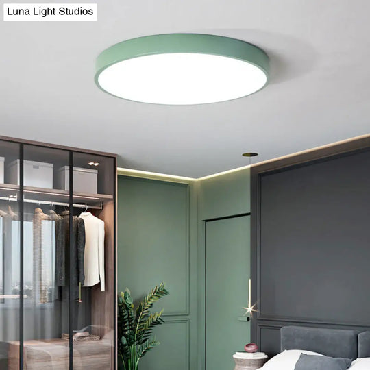 Ultrathin Round Flush Mount Led Ceiling Light For Childs Room - Macaron Metal Finish Green / 9