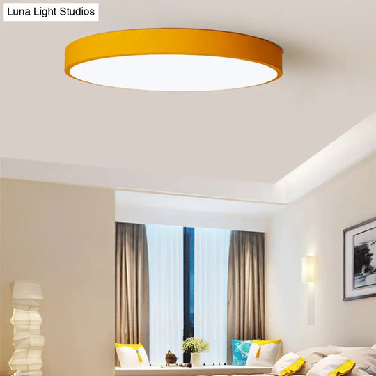 Ultrathin Round Flush Mount Led Ceiling Light For Childs Room - Macaron Metal Finish Yellow / 9
