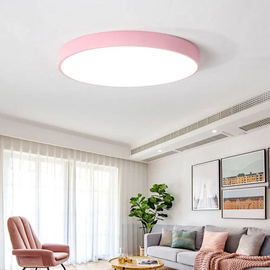Ultrathin Round Flush Mount Led Ceiling Light For Child’s Room - Macaron Metal Finish Pink / 9’