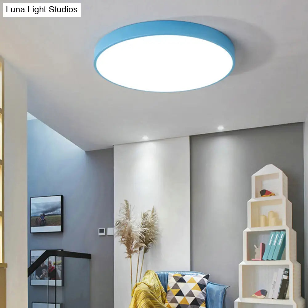 Ultrathin Round Flush Mount Led Ceiling Light For Childs Room - Macaron Metal Finish