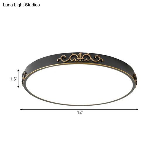 Ultrathin Round Led Flush Mount Ceiling Light - Minimalistic Black Metal Design