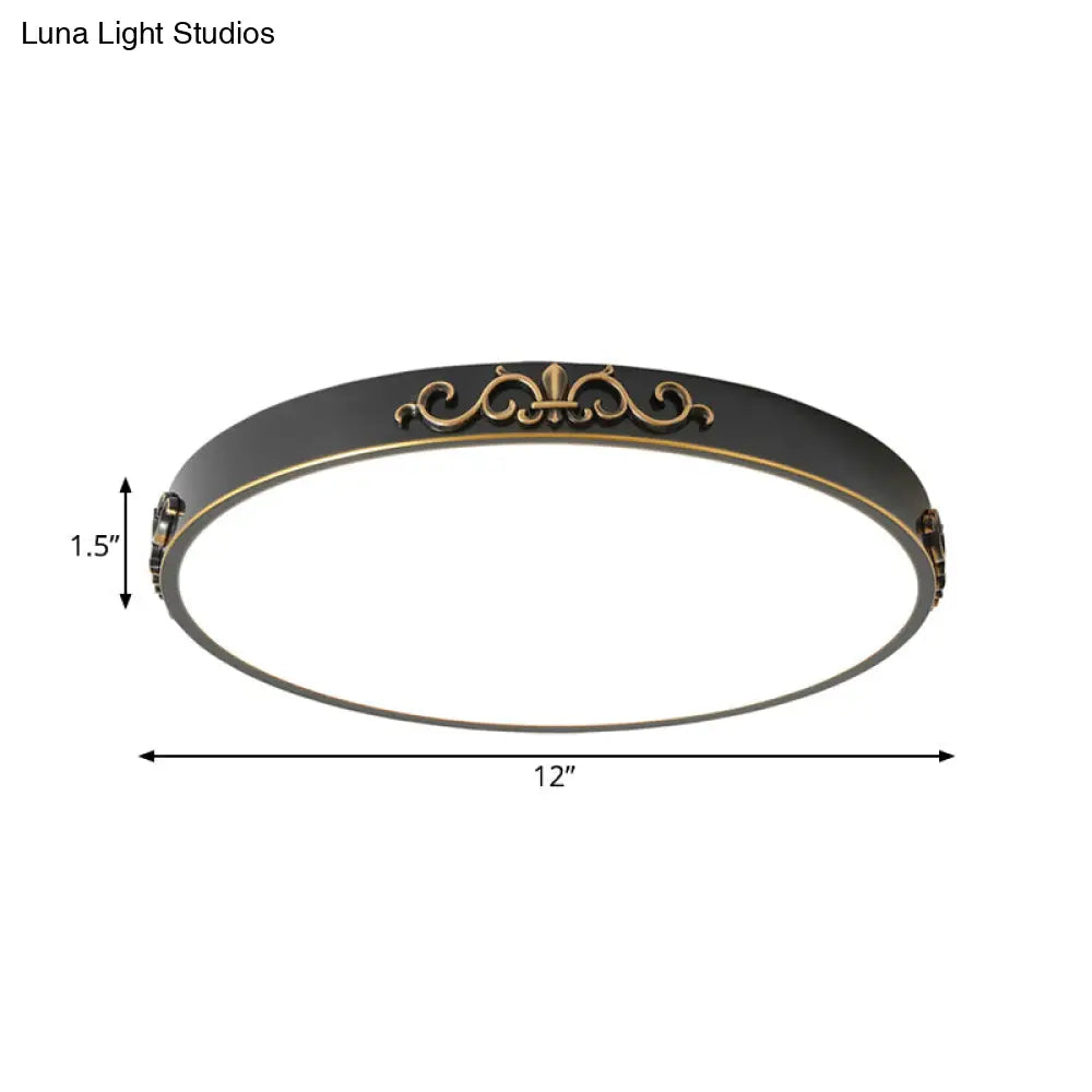 Ultrathin Round Led Flush Mount Ceiling Light - Minimalistic Black Metal Design