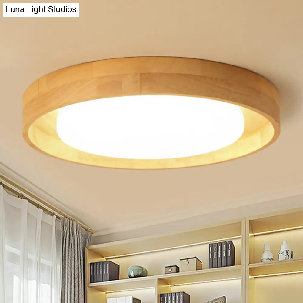 Ultrathin Round Wooden Nordic Led Ceiling Light - Flushmount For Bedroom