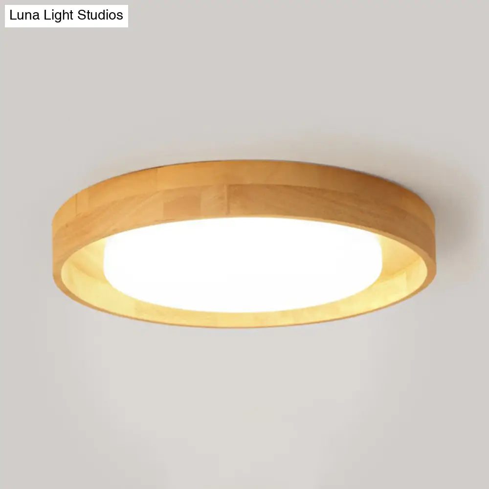 Ultrathin Round Wooden Nordic Led Ceiling Light - Flushmount For Bedroom