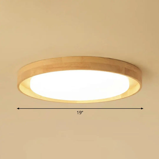 Ultrathin Round Wooden Nordic Led Ceiling Light - Flushmount For Bedroom Wood / 19