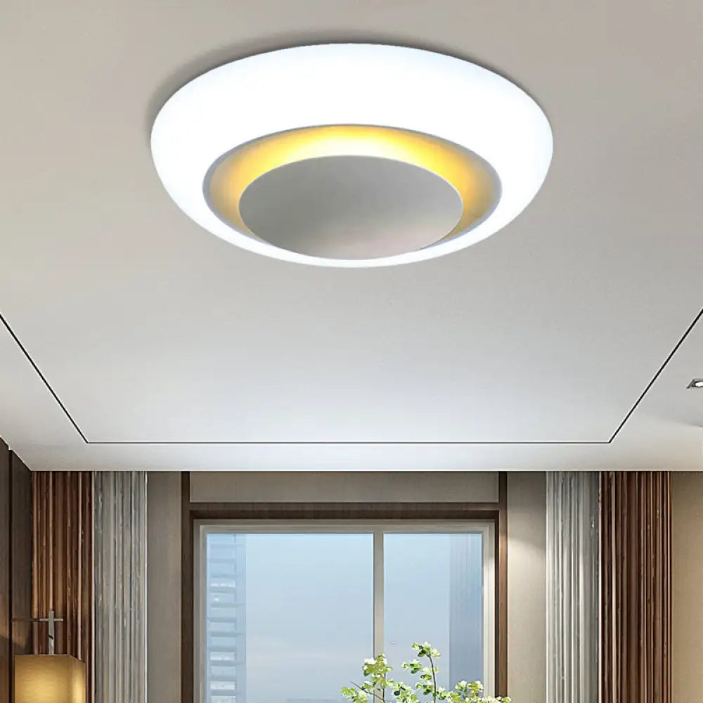 Unique Round Modern Ceiling Light - 16.5’/20.5’/24.5’ Warm/White Flush Mount Fixture (White)