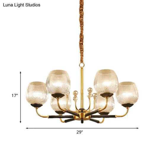 Up Chandelier In Brass: Ribbed Glass Snifter Cup Pendant Lamp - Postmodern 3/6 Heads For Dining Room