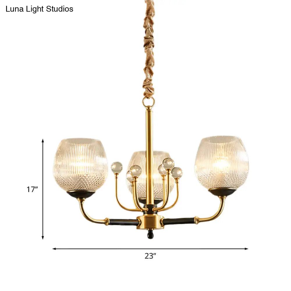 Up Chandelier In Brass: Ribbed Glass Snifter Cup Pendant Lamp - Postmodern 3/6 Heads For Dining Room