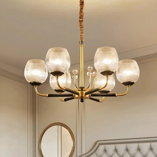 Up Chandelier In Brass: Ribbed Glass Snifter Cup Pendant Lamp - Postmodern 3/6 Heads For Dining Room