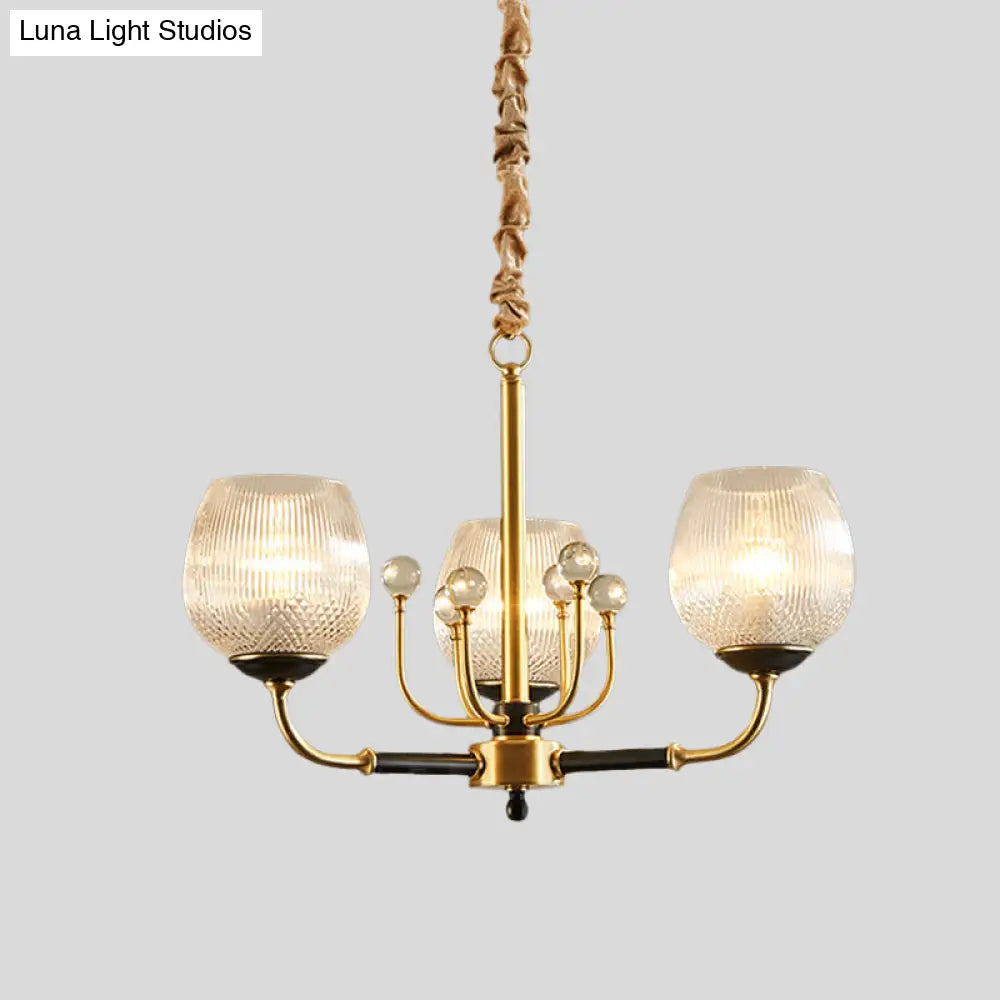 Up Chandelier In Brass: Ribbed Glass Snifter Cup Pendant Lamp - Postmodern 3/6 Heads For Dining Room