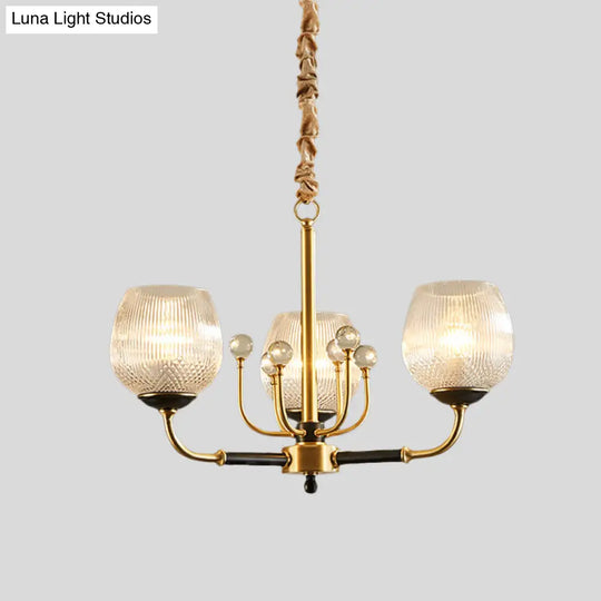 Up Chandelier In Brass: Ribbed Glass Snifter Cup Pendant Lamp - Postmodern 3/6 Heads For Dining Room