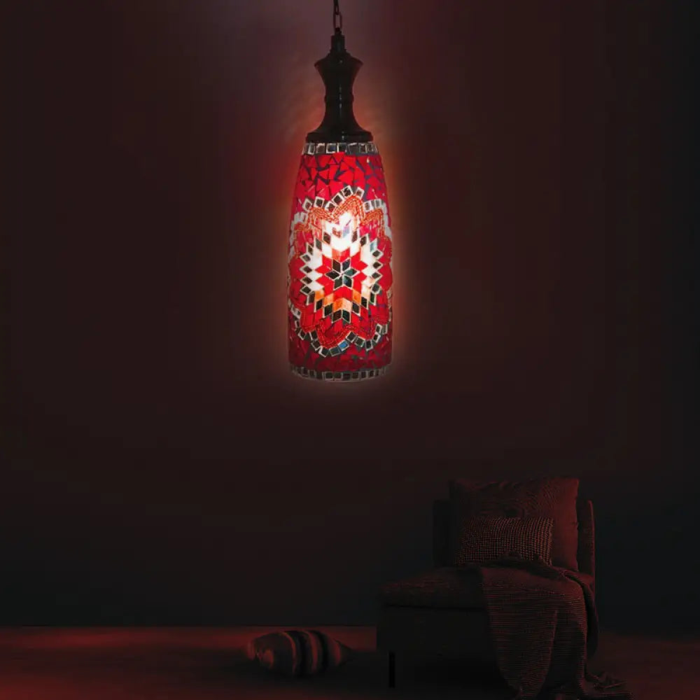 Urn Ceiling Lamp: Tradition Glass Fixture For Dining Room In Red/Sky Blue/Gold Red / 1