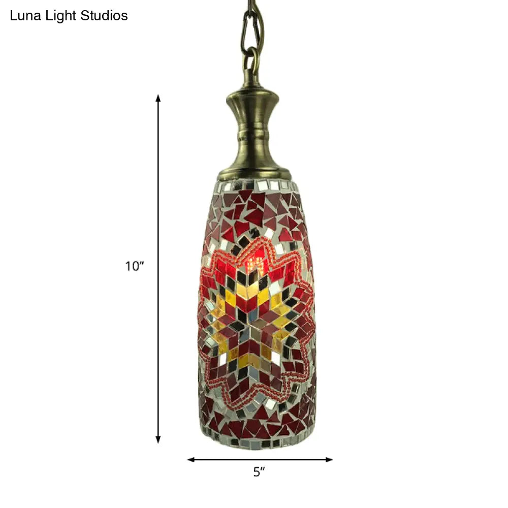 Urn Ceiling Lamp: Tradition Glass Fixture For Dining Room In Red/Sky Blue/Gold