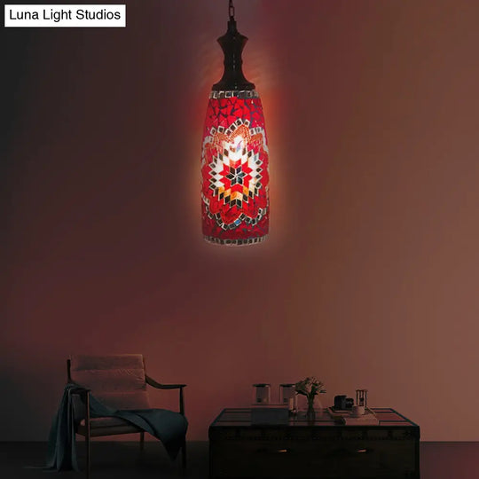 Urn Ceiling Lamp: Tradition Glass Fixture For Dining Room In Red/Sky Blue/Gold