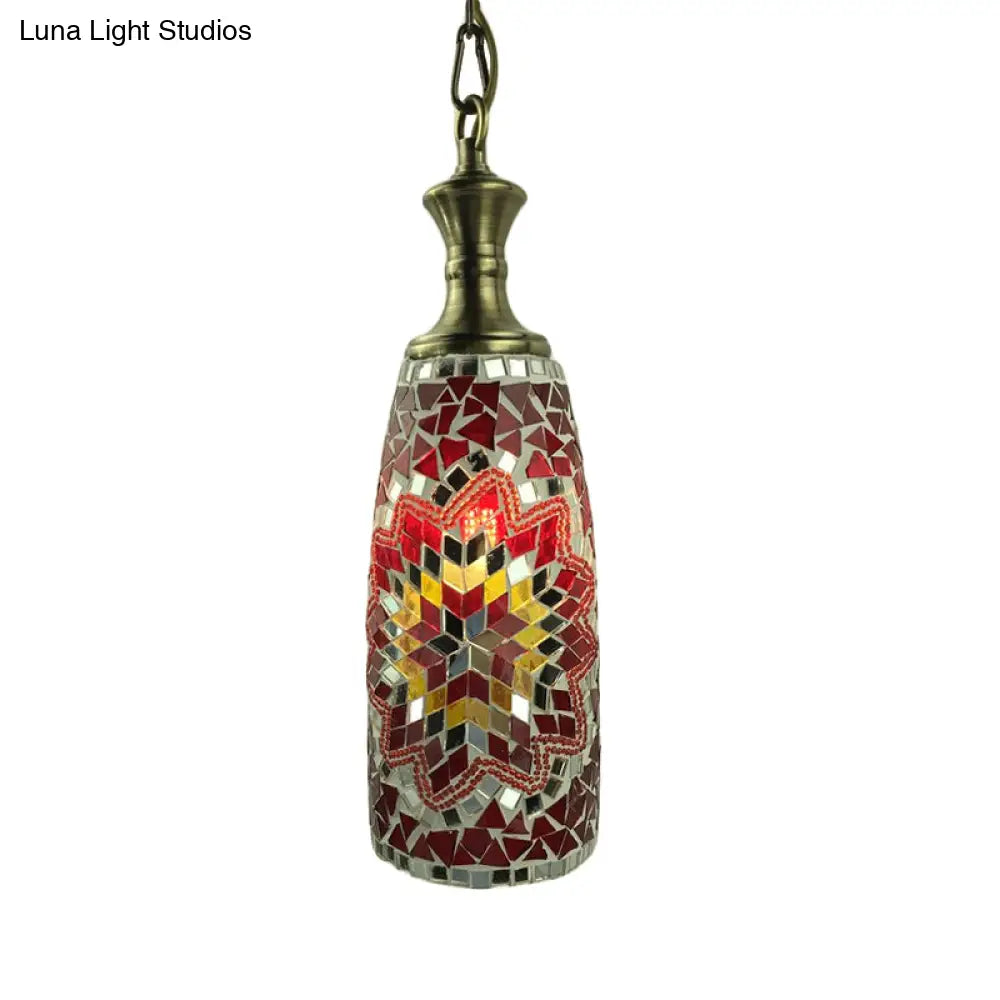 Urn Ceiling Lamp: Tradition Glass Fixture For Dining Room In Red/Sky Blue/Gold