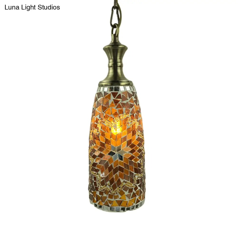 Urn Ceiling Lamp: Tradition Glass Fixture For Dining Room In Red/Sky Blue/Gold