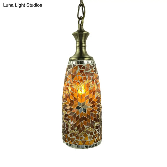 Urn Ceiling Lamp: Tradition Glass Fixture For Dining Room In Red/Sky Blue/Gold