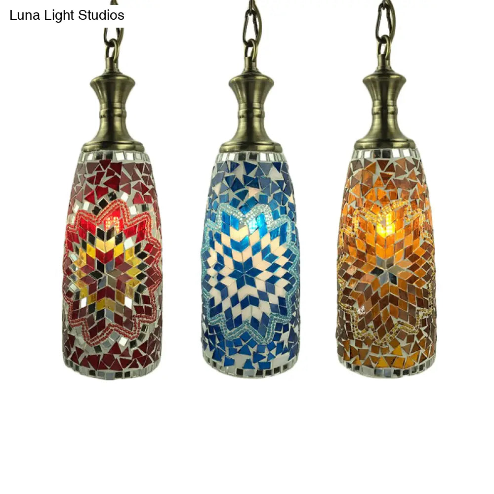 Urn Ceiling Lamp: Tradition Glass Fixture For Dining Room In Red/Sky Blue/Gold