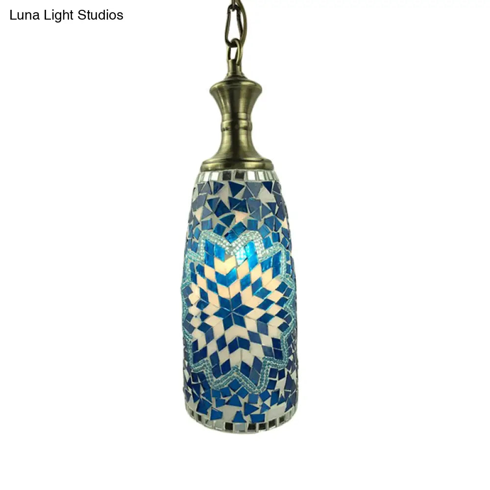 Urn Ceiling Lamp: Tradition Glass Fixture For Dining Room In Red/Sky Blue/Gold