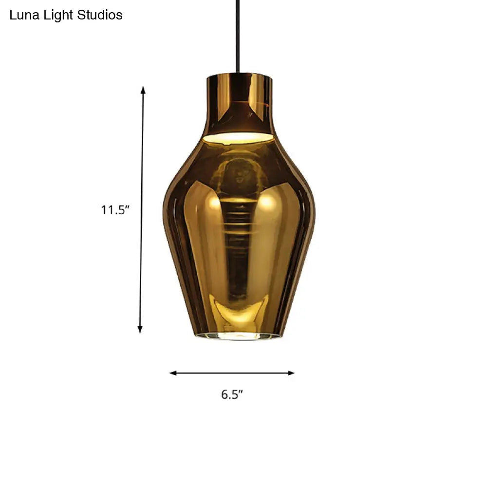 Urn Pendant Lamp - Gold/Smoke Glass 1 Light Modern Led Hanging White/Warm 6.5’/8.5’ Wide