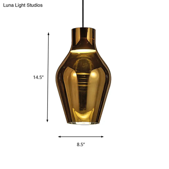 Urn Pendant Lamp - Gold/Smoke Glass 1 Light Modern Led Hanging White/Warm 6.5’/8.5’ Wide