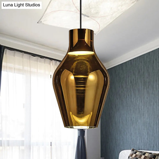 Modern Gold/Smoke Glass Urn Pendant Lamp - Led Hanging Light With 1 In White/Warm 6.5/8.5 Wide