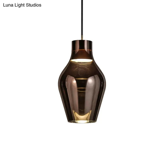 Urn Pendant Lamp - Gold/Smoke Glass 1 Light Modern Led Hanging White/Warm 6.5’/8.5’ Wide