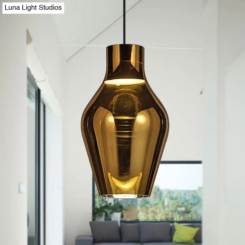 Modern Gold/Smoke Glass Urn Pendant Lamp - Led Hanging Light With 1 In White/Warm 6.5/8.5 Wide Gold