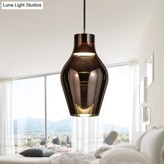 Urn Pendant Lamp - Gold/Smoke Glass 1 Light Modern Led Hanging White/Warm 6.5’/8.5’ Wide