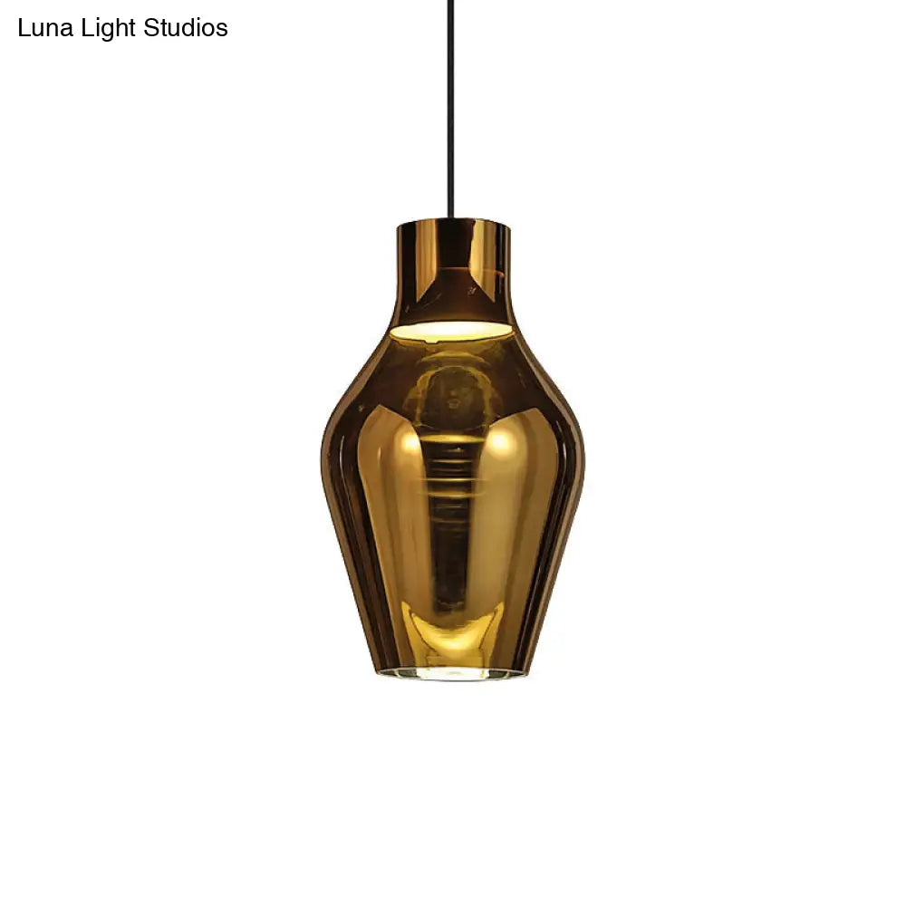 Urn Pendant Lamp - Gold/Smoke Glass 1 Light Modern Led Hanging White/Warm 6.5’/8.5’ Wide