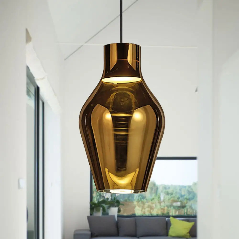 Urn Pendant Lamp - Gold/Smoke Glass 1 Light Modern Led Hanging White/Warm 6.5’/8.5’ Wide Gold /