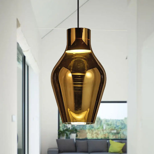 Urn Pendant Lamp - Gold/Smoke Glass 1 Light Modern Led Hanging White/Warm 6.5’/8.5’ Wide Gold /