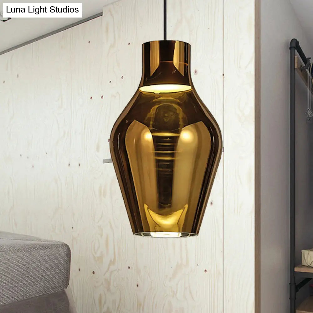 Urn Pendant Lamp - Gold/Smoke Glass 1 Light Modern Led Hanging White/Warm 6.5’/8.5’ Wide