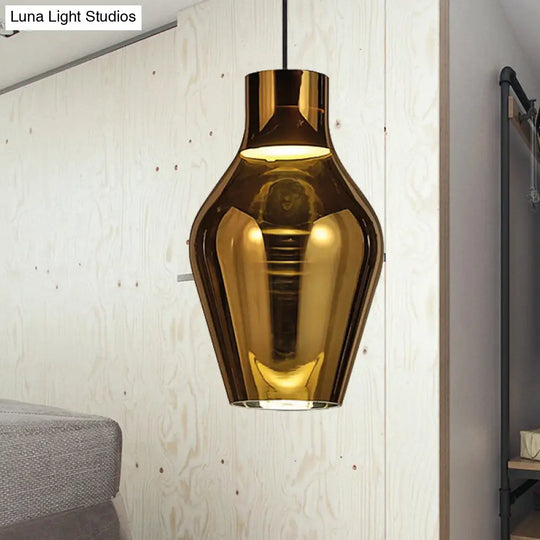 Modern Gold/Smoke Glass Urn Pendant Lamp - Led Hanging Light With 1 In White/Warm 6.5/8.5 Wide