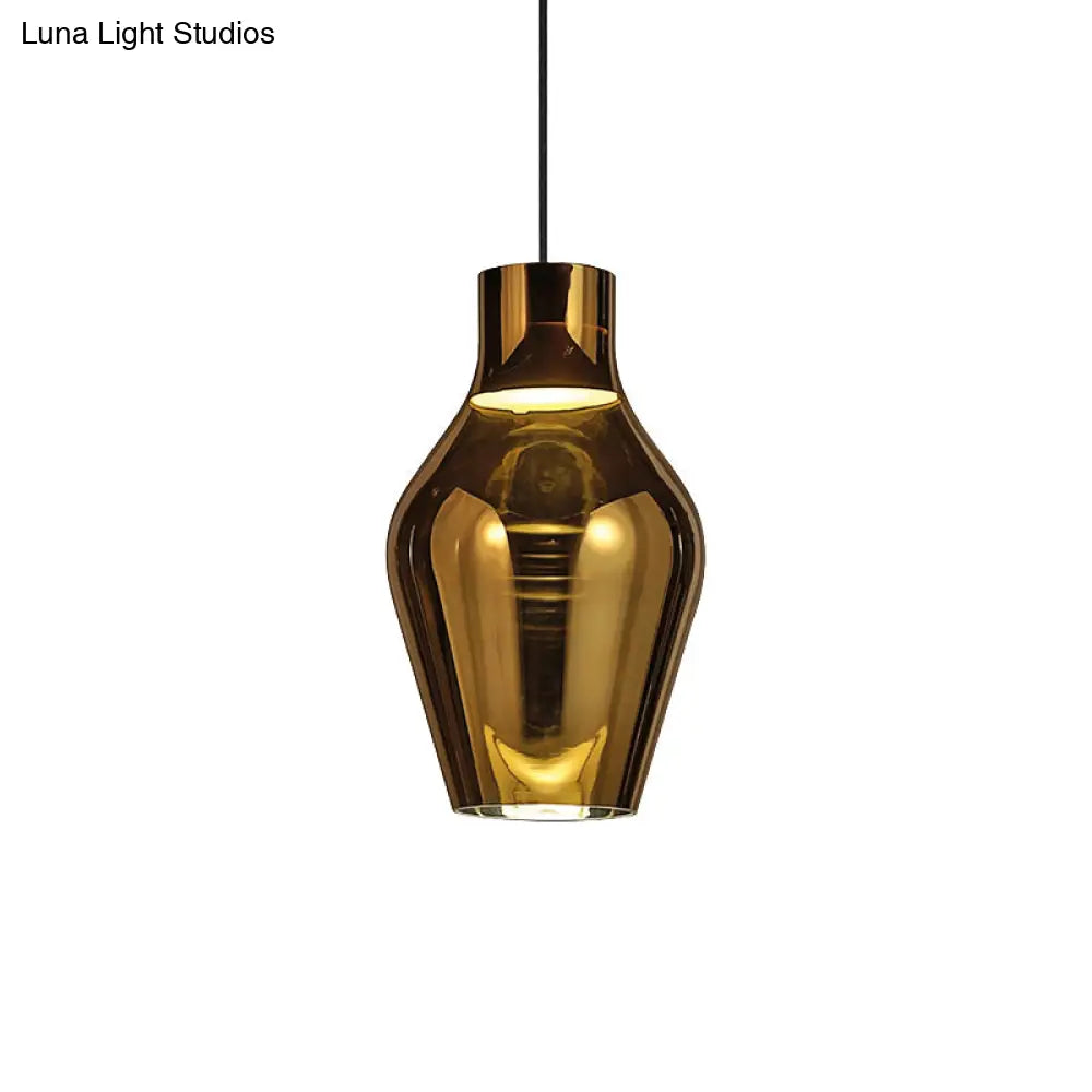 Modern Gold/Smoke Glass Urn Pendant Lamp - Led Hanging Light With 1 In White/Warm 6.5/8.5 Wide